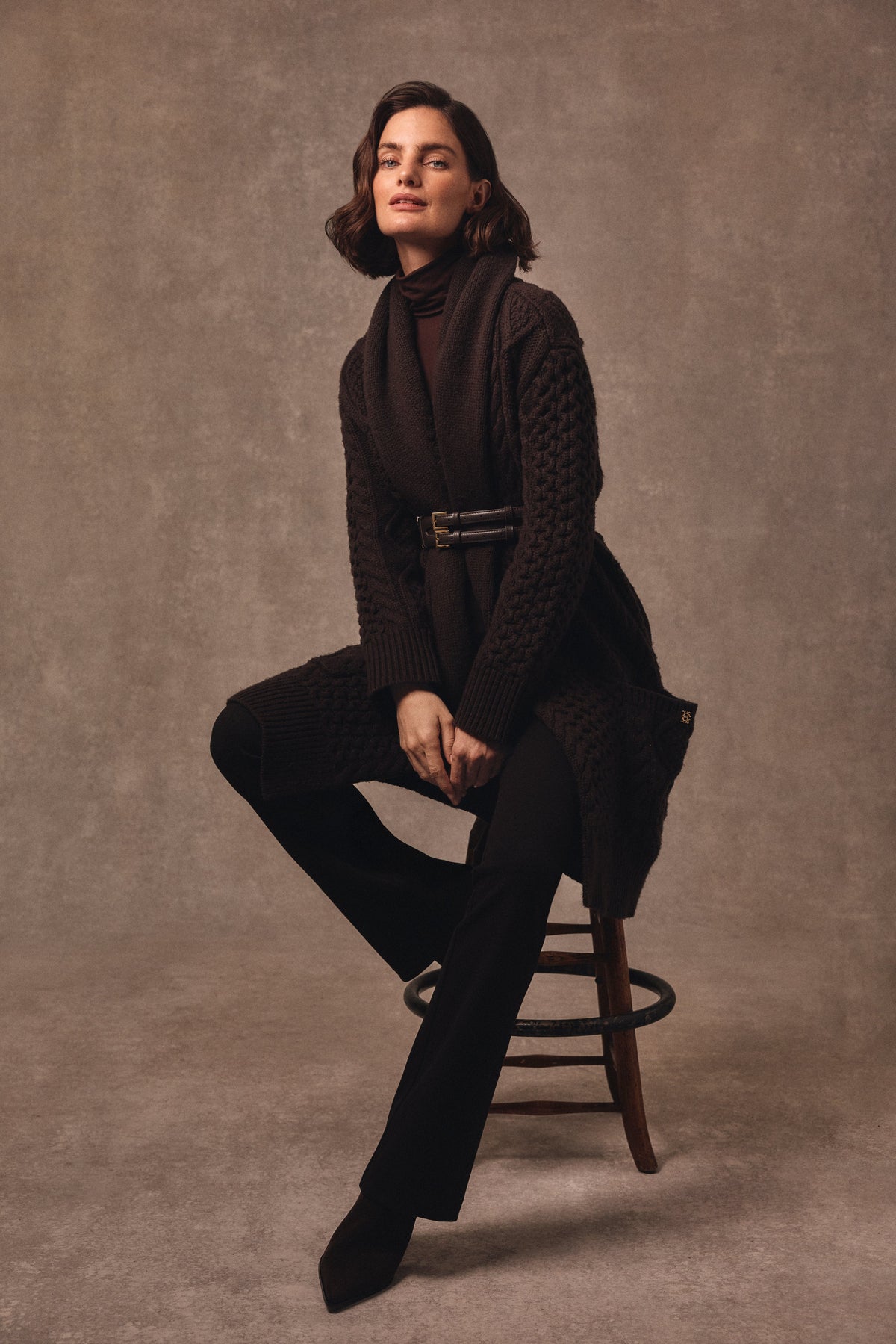 Montana Longline Cardigan (Chocolate Cable)