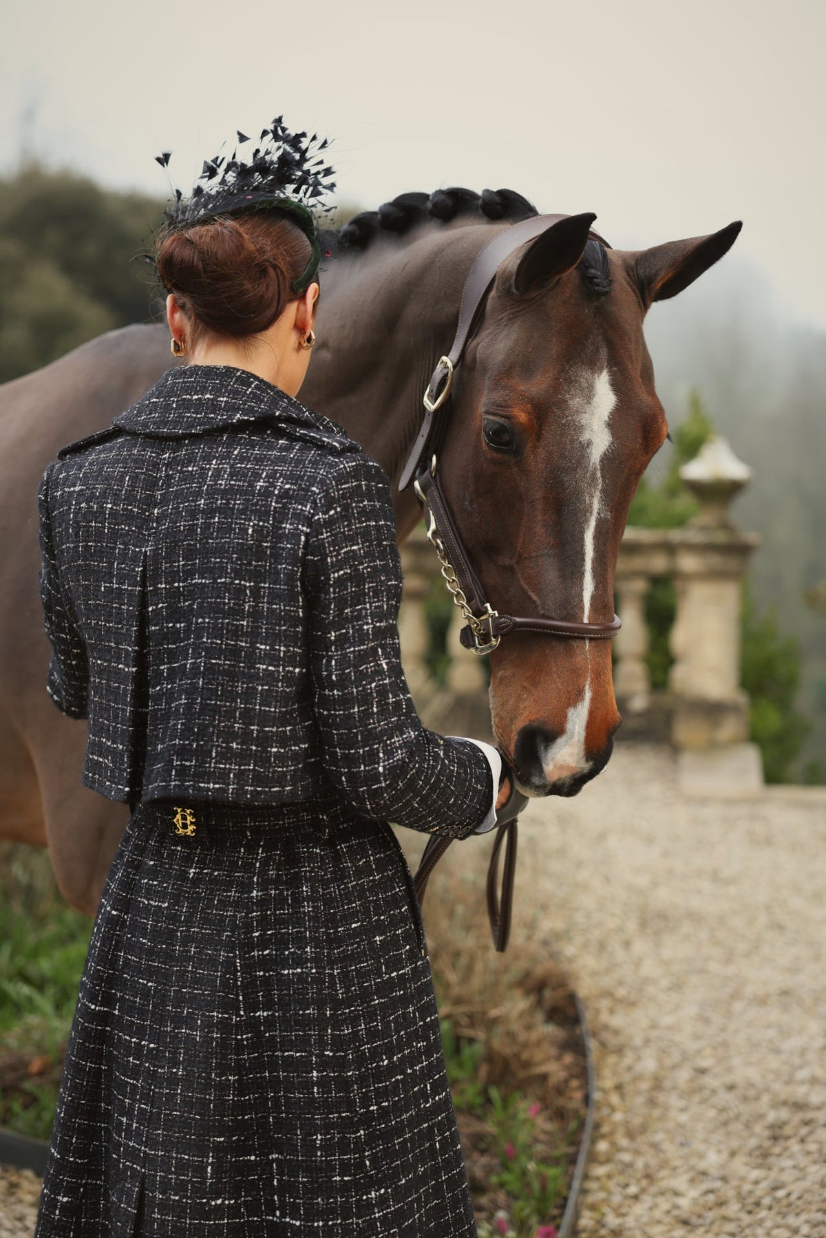 Full Length Cheltenham Trench Coat (Black & Silver Couture Tweed)