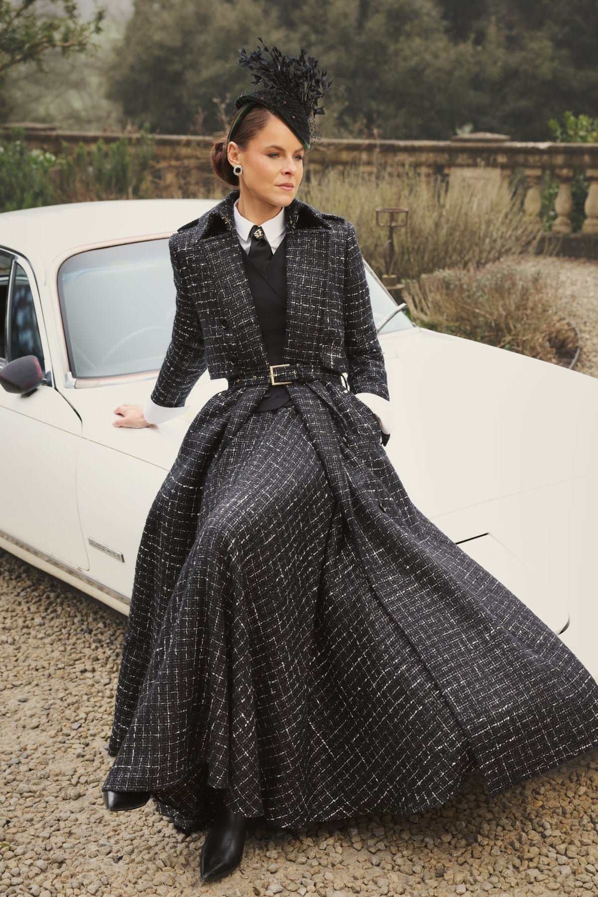 360 Maxi Tweed Circle Skirt (Black & Silver Couture Tweed)
