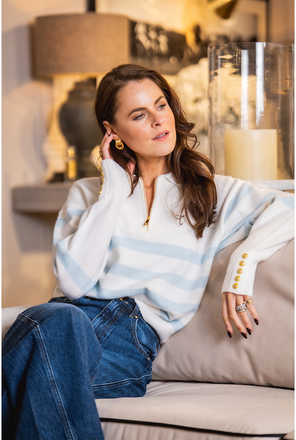 Lydia Quarter Zip Knit (Natural Powder Blue)