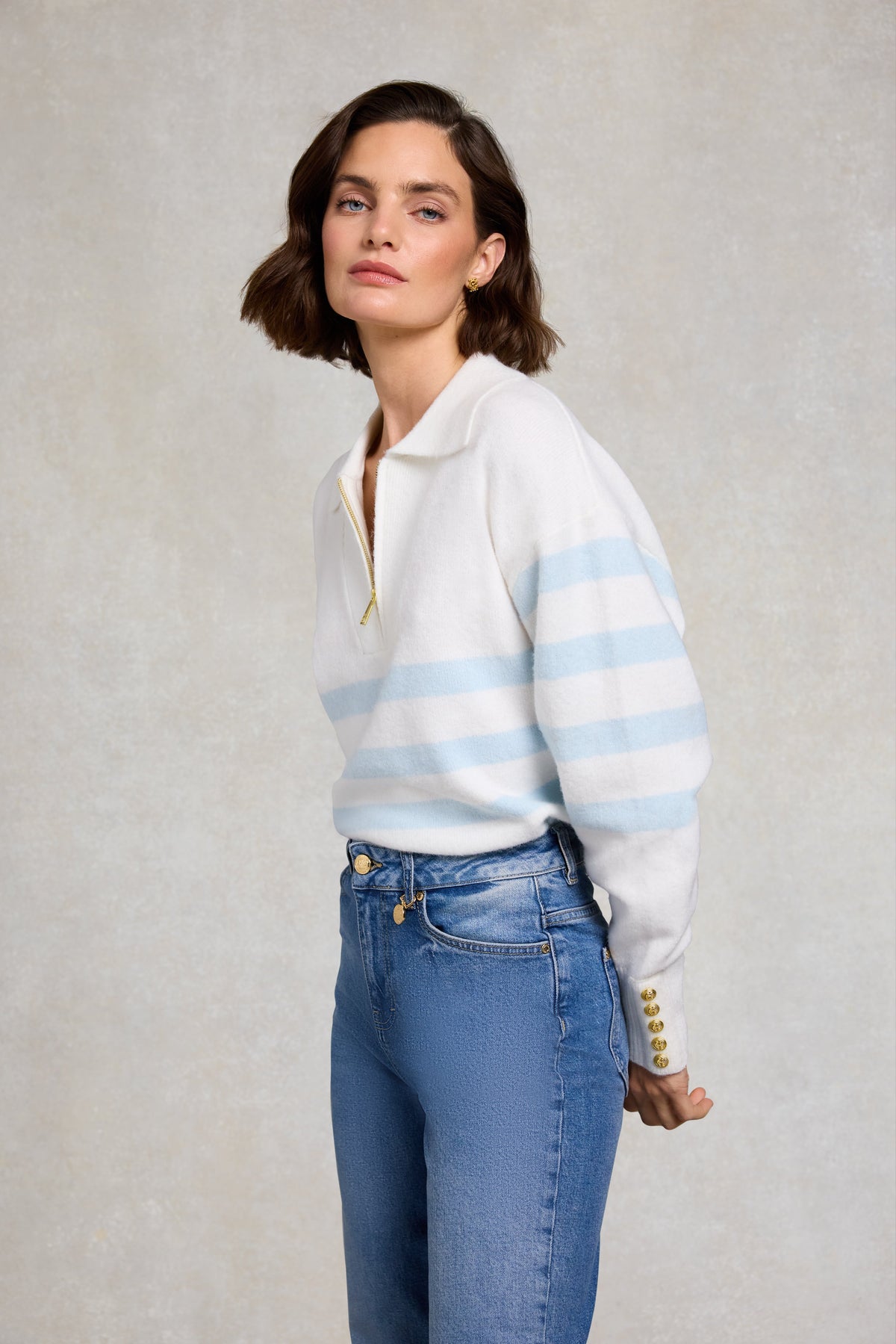 Lydia Quarter Zip Knit (Natural Powder Blue)