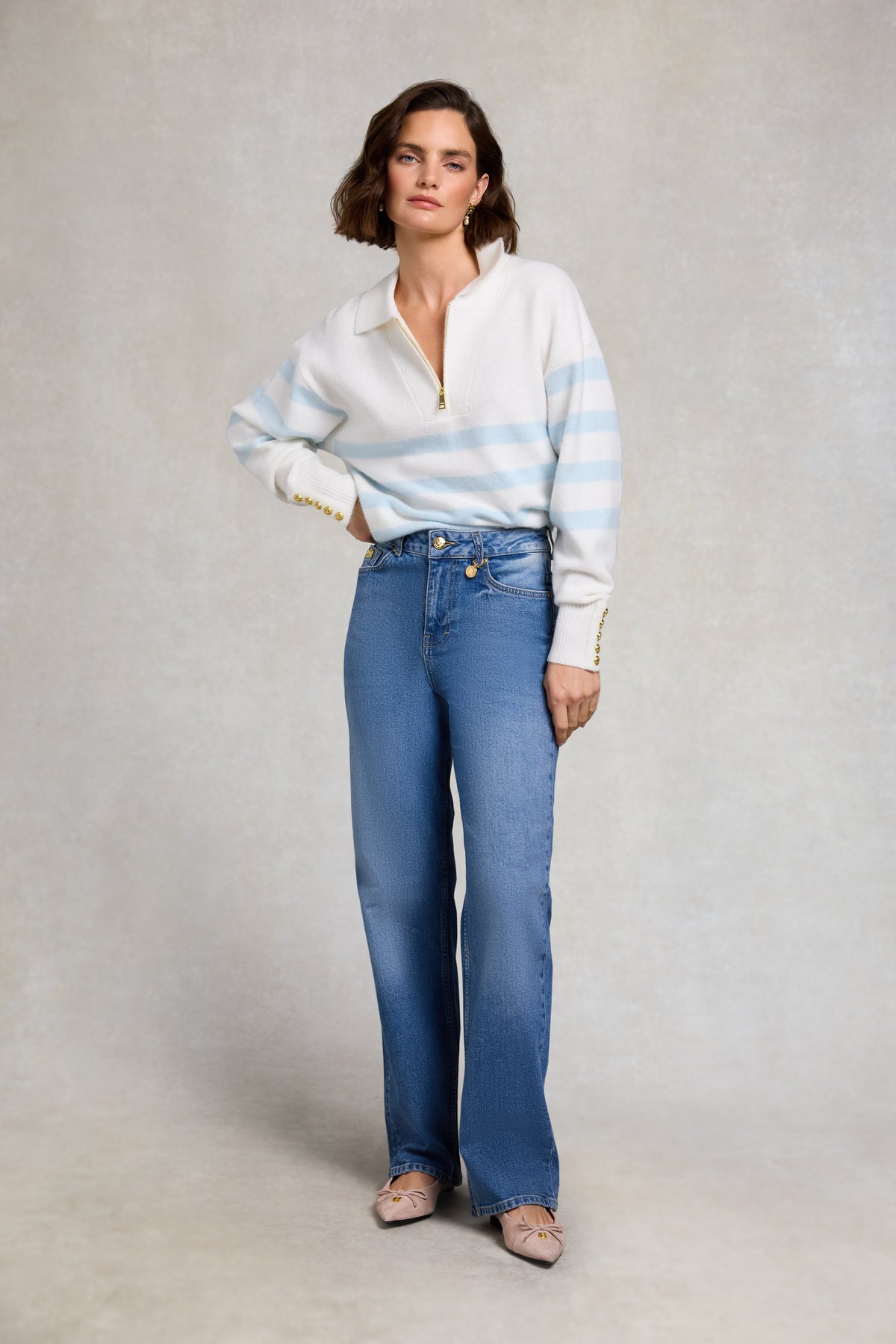 Lydia Quarter Zip Knit (Natural Powder Blue)