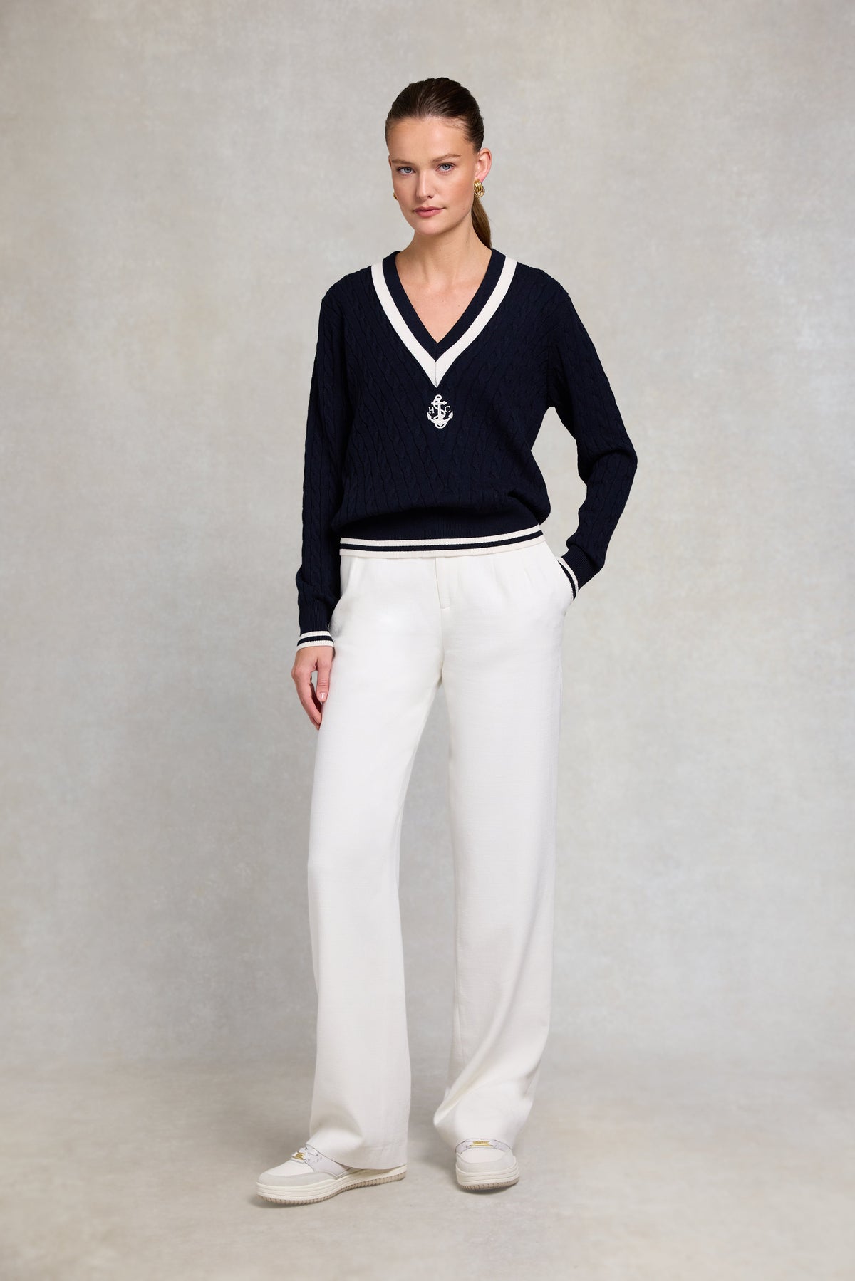 Melissa V Neck Knit (Ink Navy Natural)