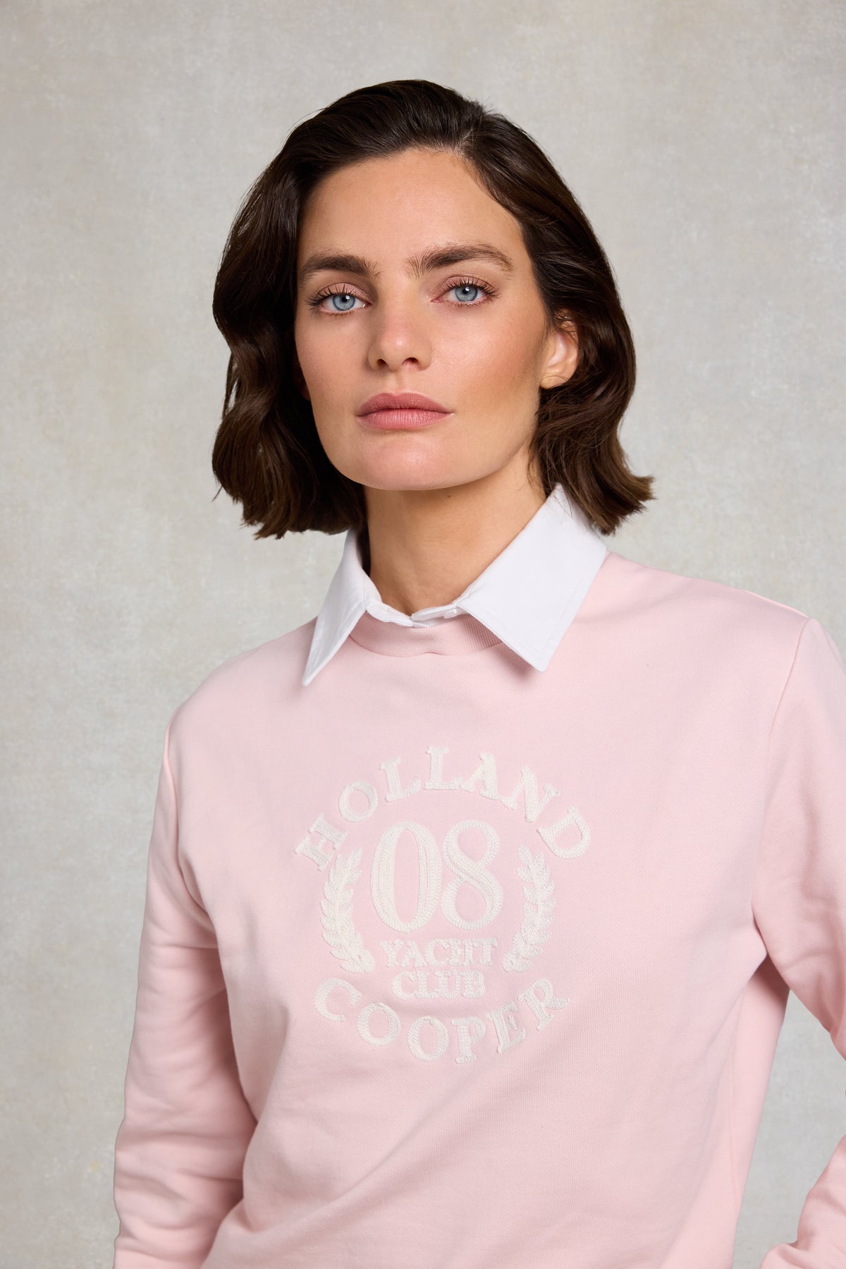 Mock Collar Crew Neck Sweat (Pink)
