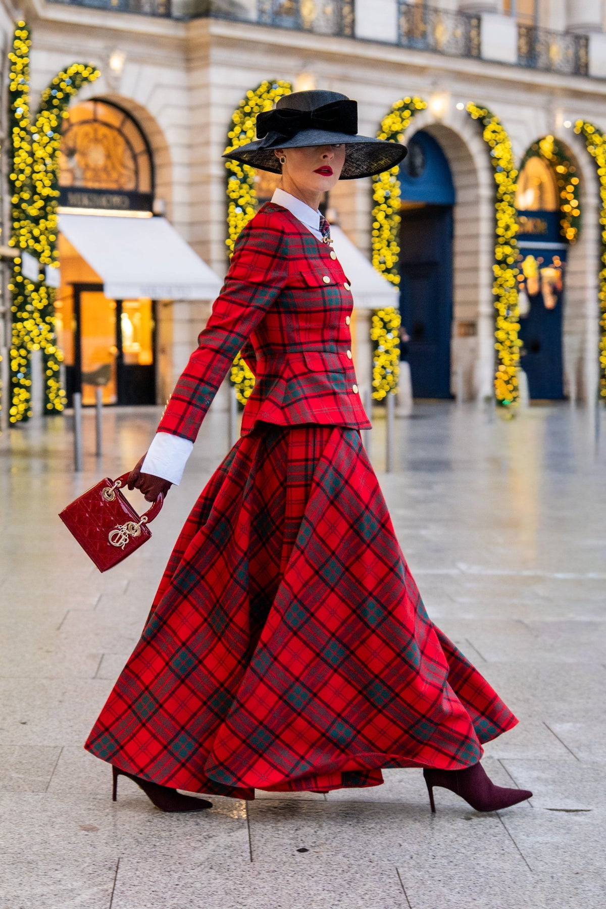 360 Maxi Tweed Circle Skirt (Red Tartan)