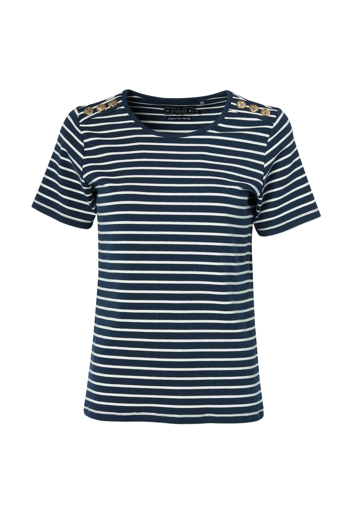 Padstow Crew Neck Tee (Ink Navy Natural Stripe)