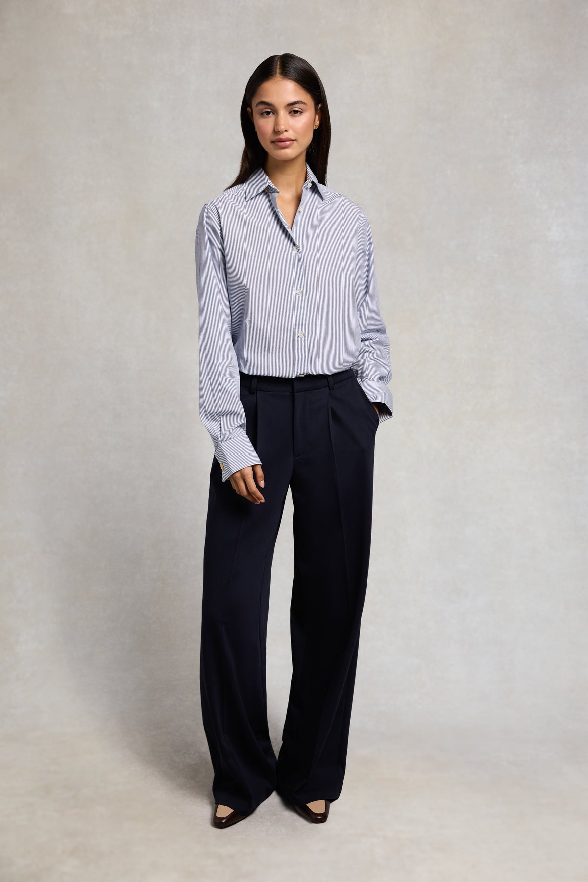 Pleated Wide Leg Trouser (Ink Navy)