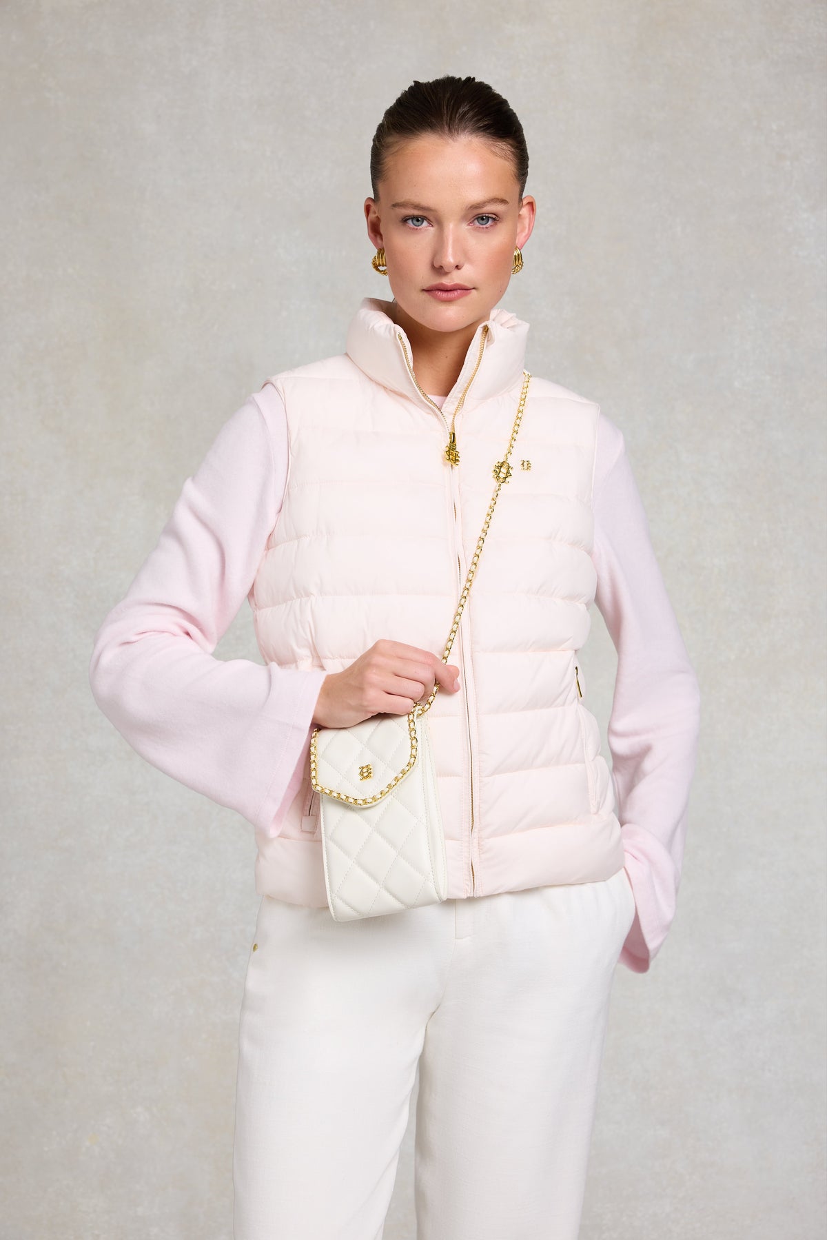 Quilted Chain Crossbody Pouch (Cream)