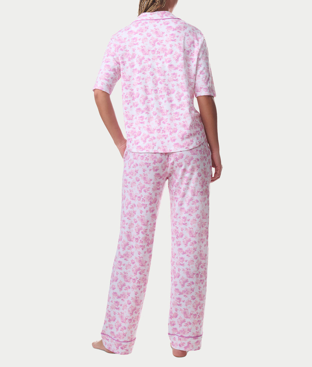 Notch Collar Elbow Sleeve Pajama Set