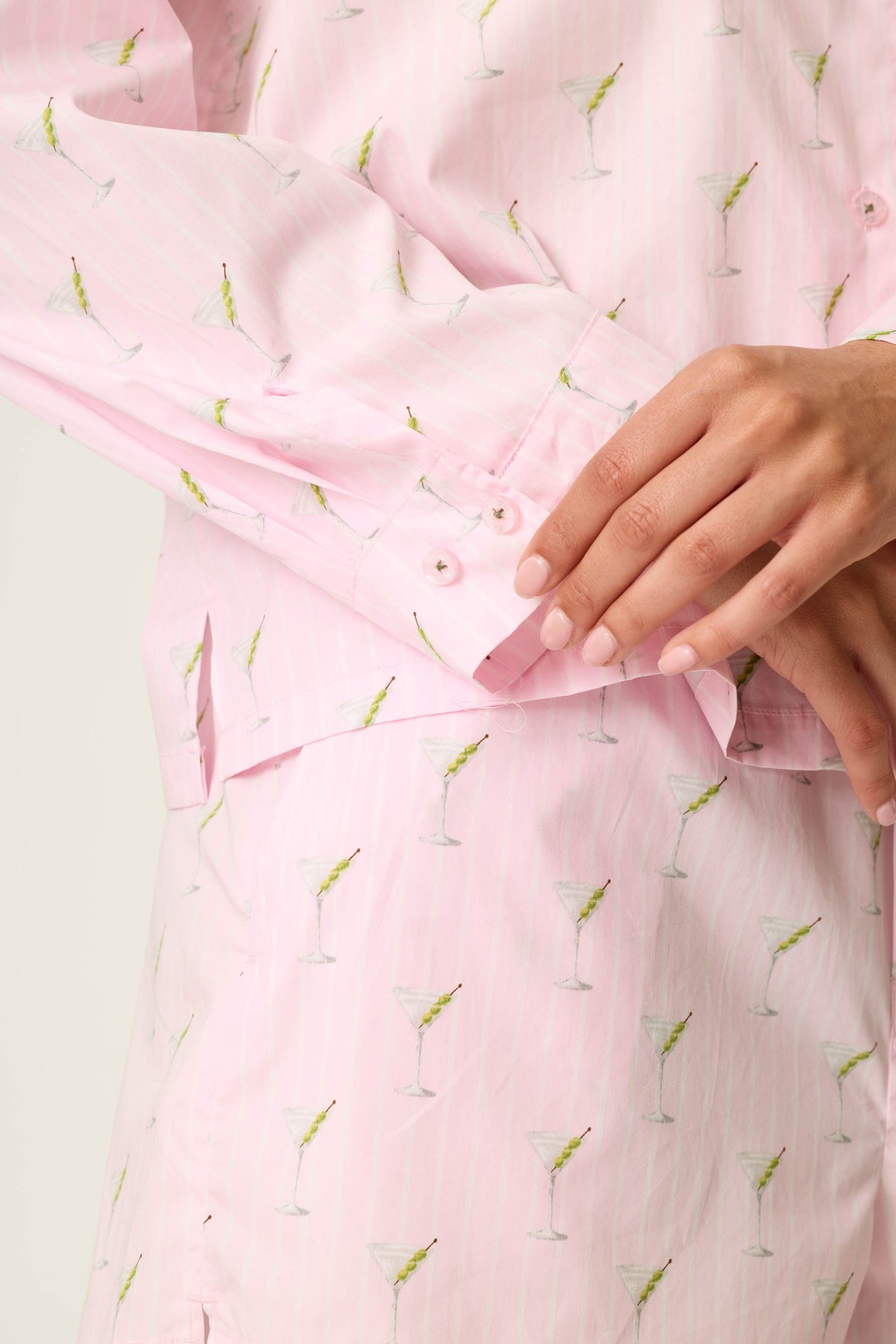 Afterparty Poplin Martini Print Long Sleeve & Shorts Pajama Set