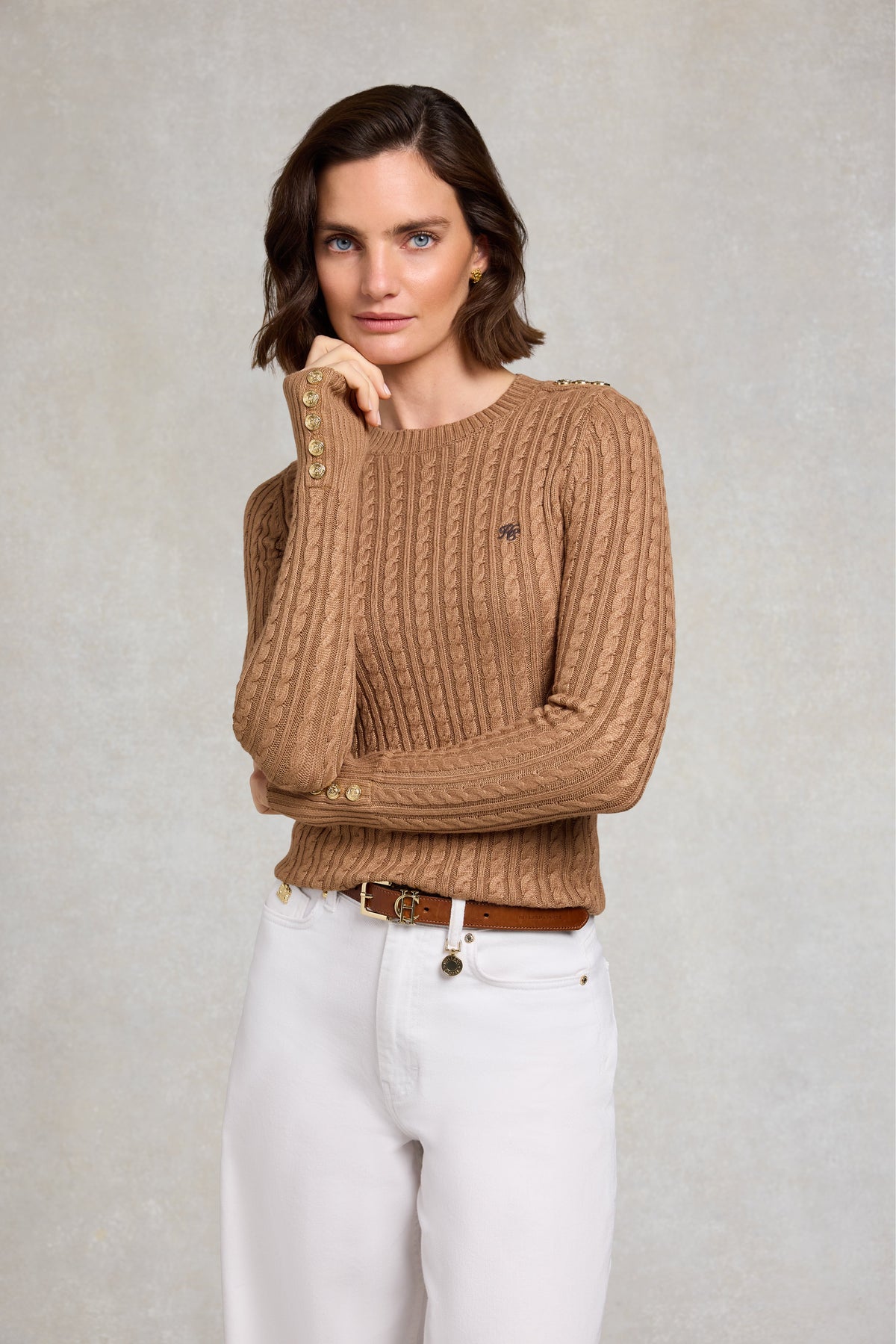 Seattle Cable Crew Knit (Dark Camel)