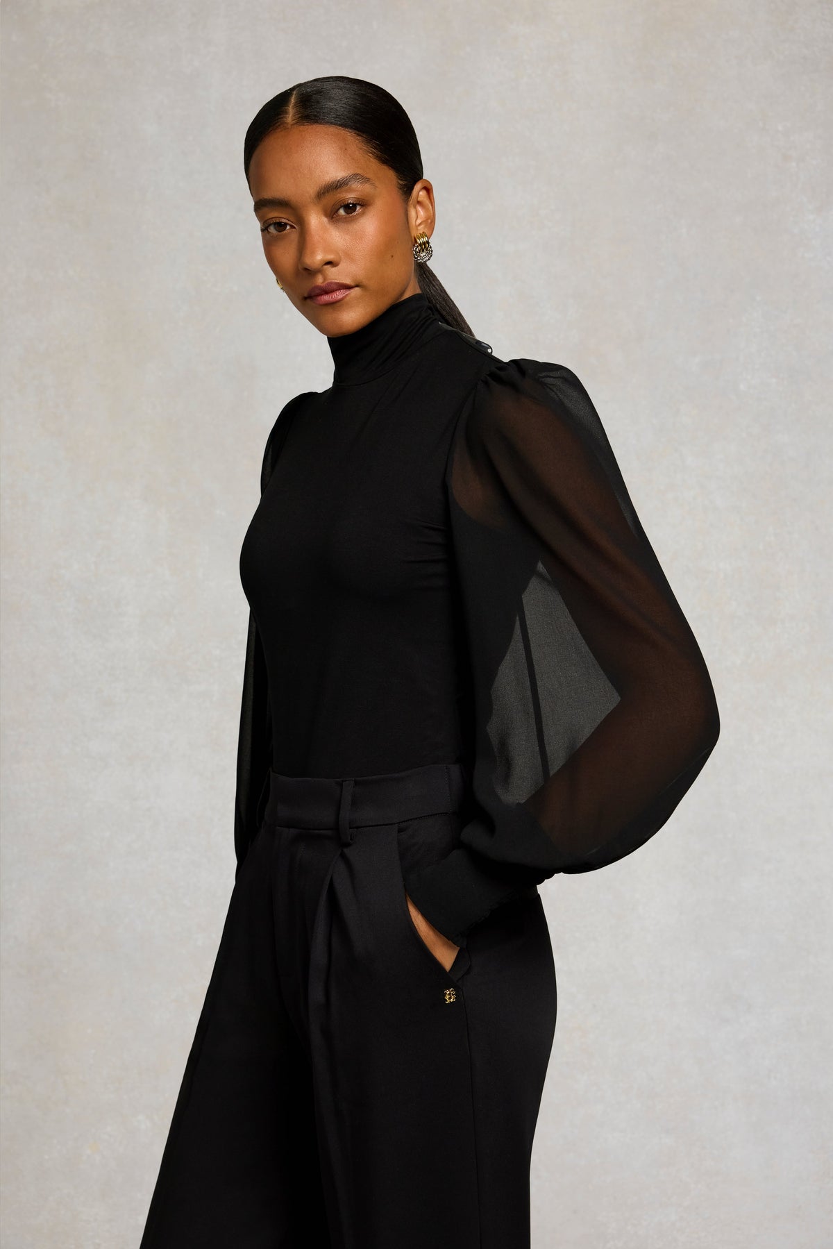 Supersoft Balloon High Neck Top (Black)