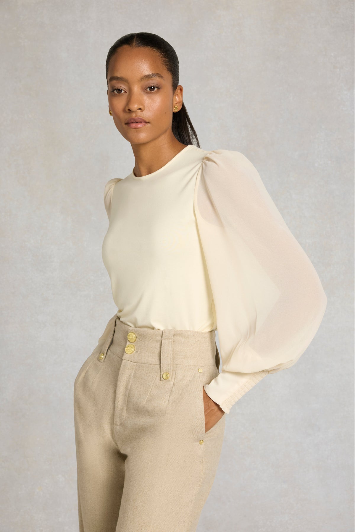 Supersoft Balloon Sleeve Top (Oyster)
