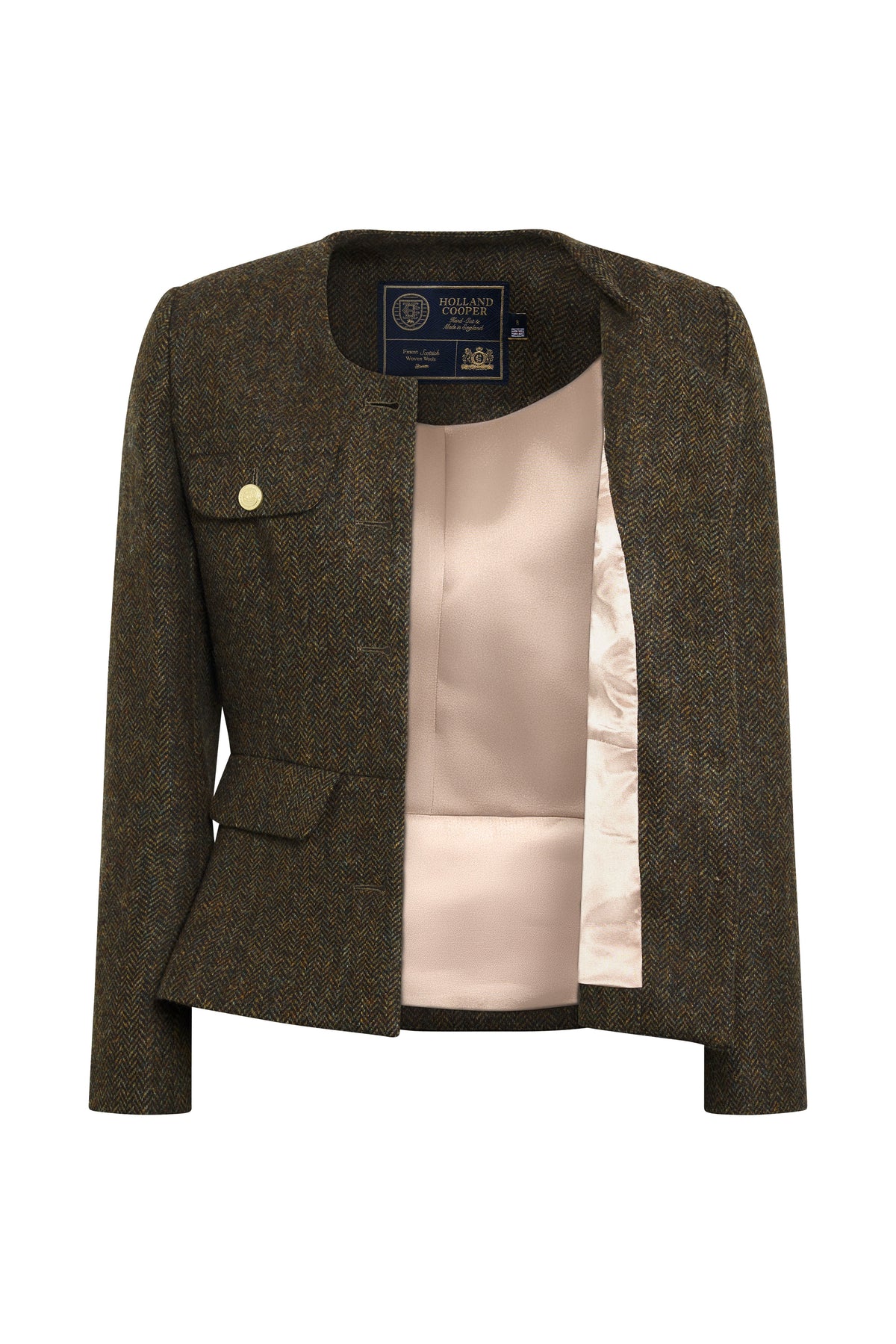 Tailored Peplum Jacket (Dark Green Herringbone)
