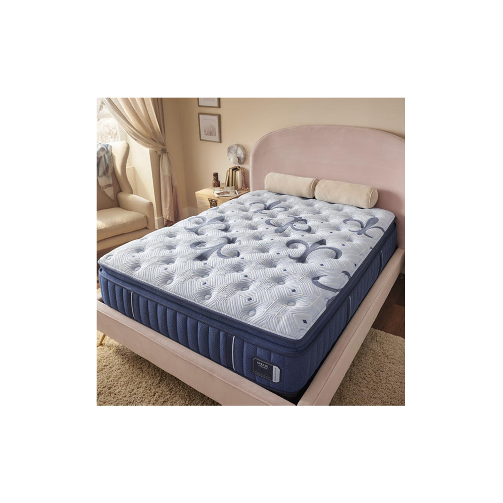 Stearns and Foster Estate Firm Euro Pillow Top Full Mattress - Blue/White