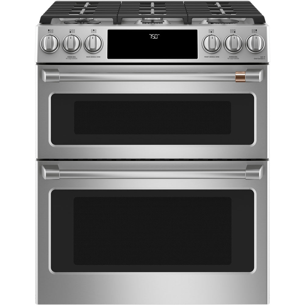 30-inch Smart Slide-In, Front-Control, Gas Double-Oven Range with Convection - Matte Black