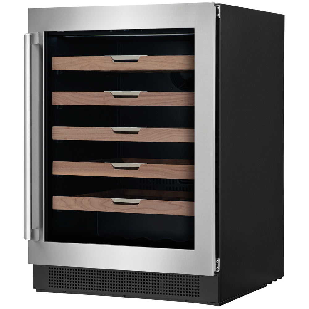 24" 41-Bottle Under-Counter Wine Cooler in Stainless Steel with Premium Wide-Slat Walnut ShelvingRefrigerators