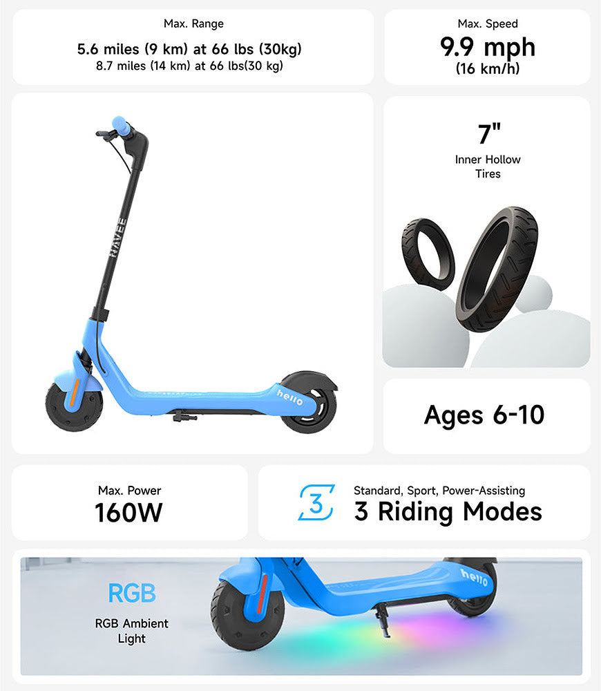 Kids Electric Kick Scooter with 9.9 Mile Max Operating Range & 12.4 mph Max Speed