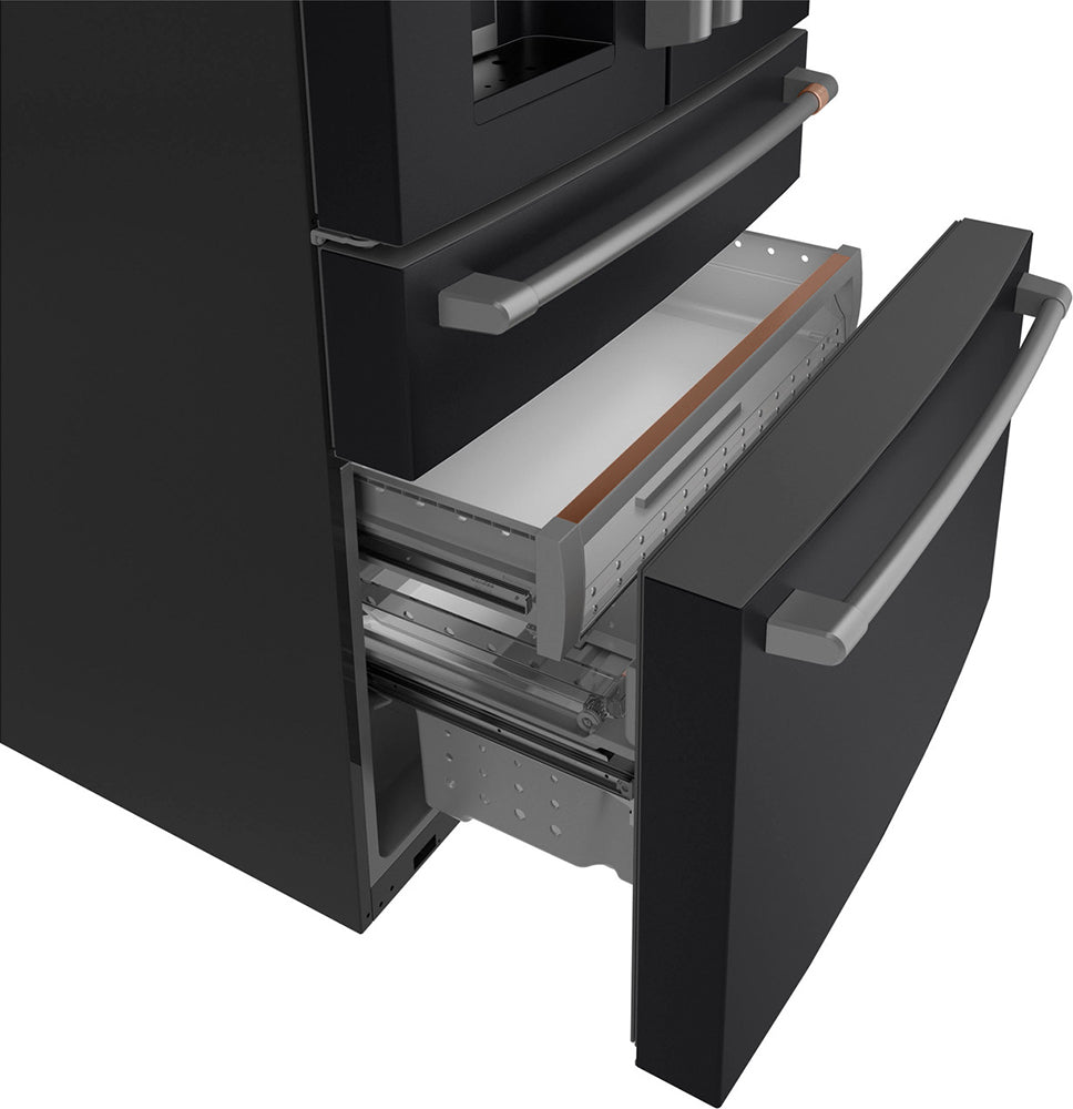 22.3 CuFt Smart 4-Door French-Door Refrigerator in Matte Black with Brushed Stainless Handles