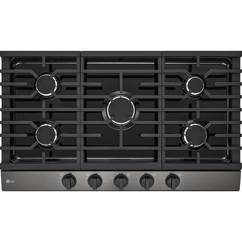 36" Smart 5-Element Gas Cooktop in Black Stainless with 20K UltraHeat™ BTU Burner
