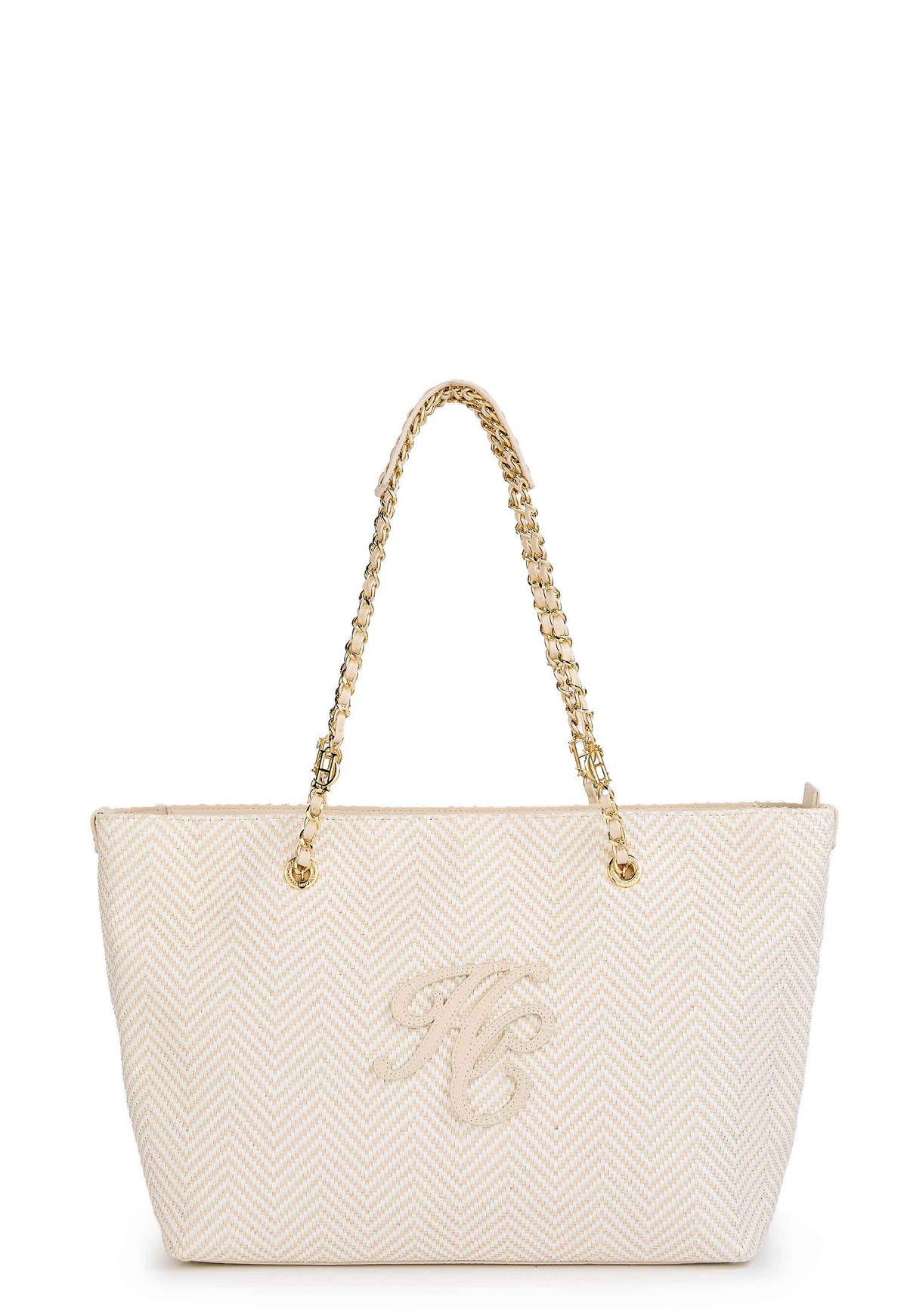 Amalfi Straw Tote (Cream Herringbone)