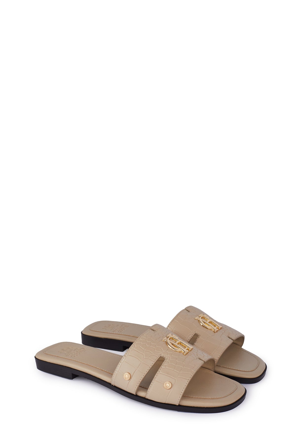 Monogram Slides (Taupe Croc)
