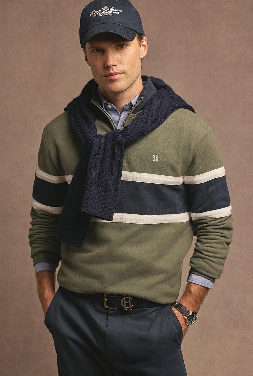 Men's Colour Block Quarter Zip Sweat (Khaki)