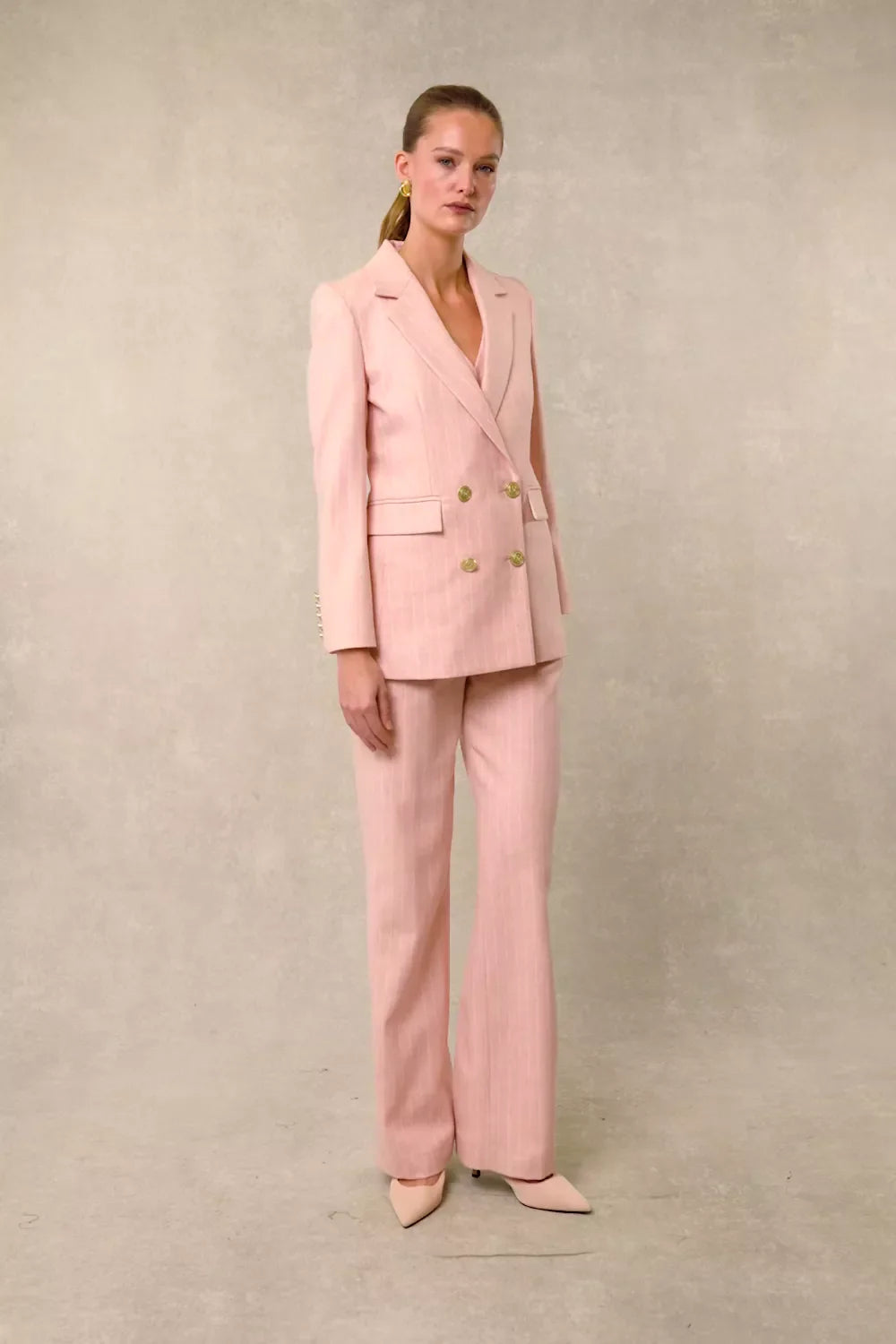 High Waisted Straight Trouser (Pink Chalk Pinstripe)